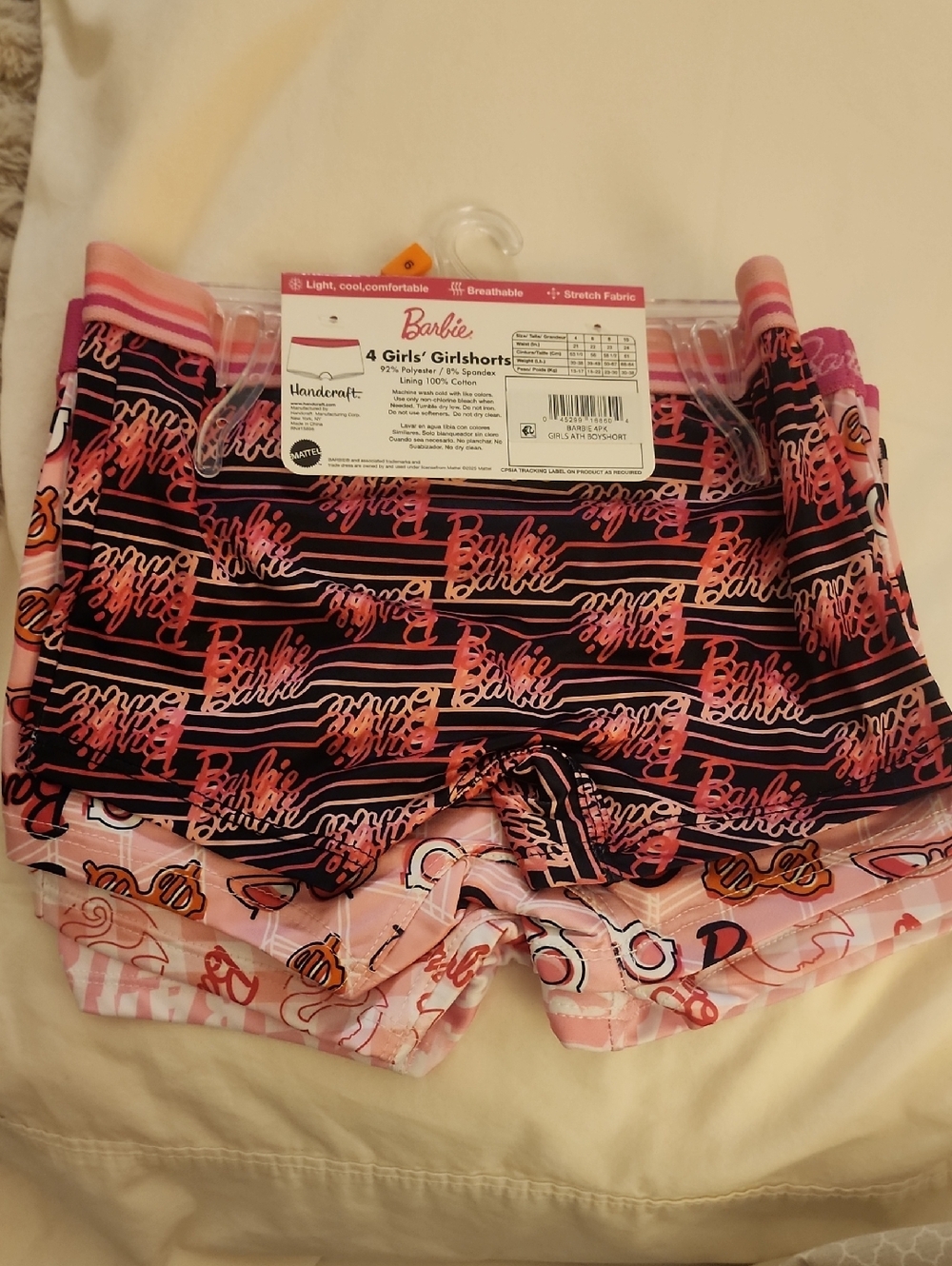 Nwt Barbie Sz 6 Girls' Pink & Black Logo Stretch BoyShorts - 4 Pack
